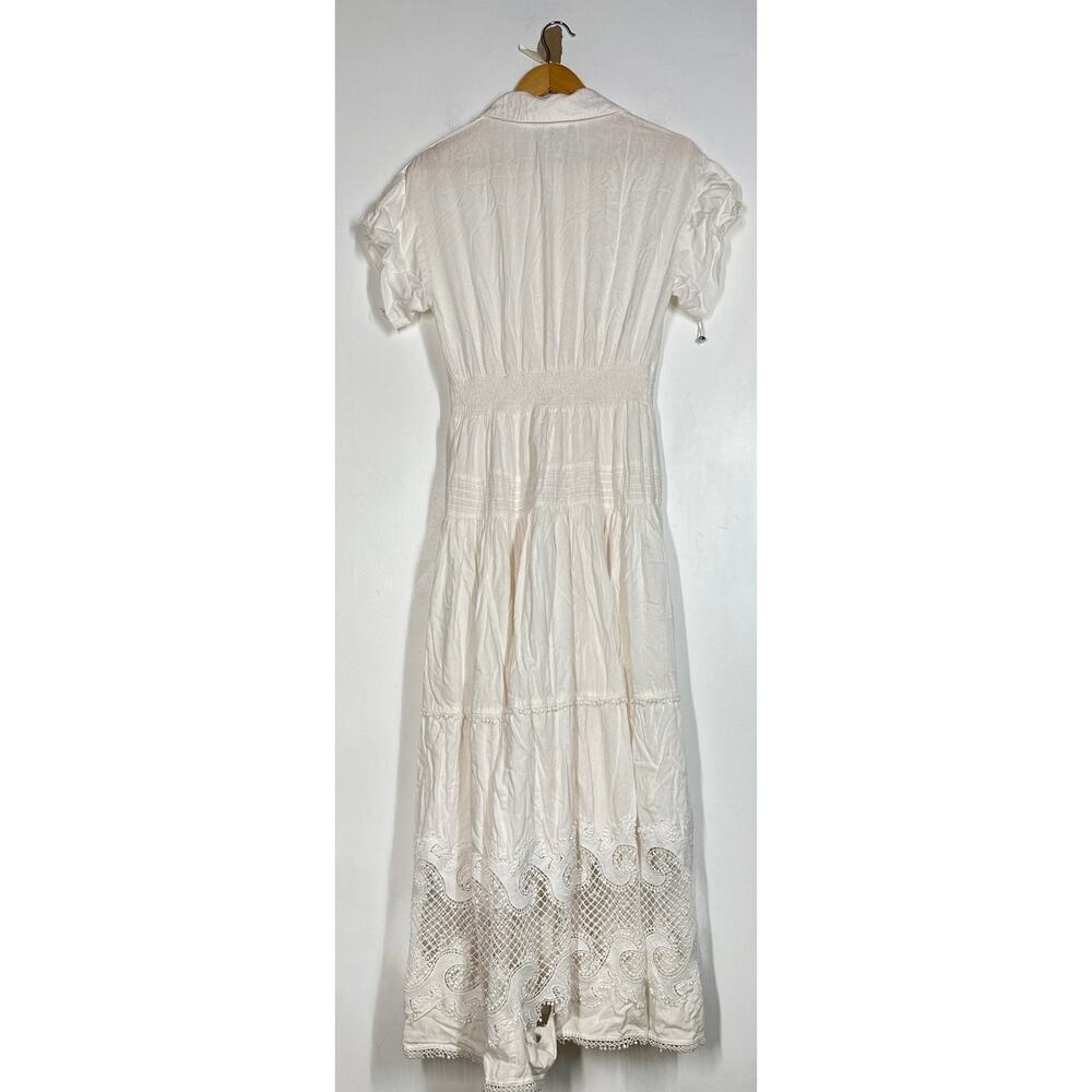 Maje Dress Embroidered Lace Button Front Ruffled Tiered Maxi A-Line White 38 - Picture 7 of 12